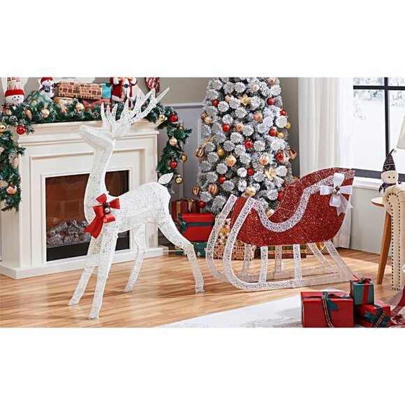 New 4ft Pre-lit Reindeer & Sleigh Set with 360 LED Lights for Christmas Decor - Picture 9 of 9
